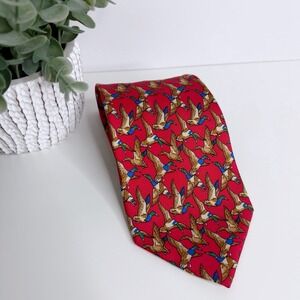 Beauport Red Silk Necktie Flying Mallard Duck 3 3/4" X 59"